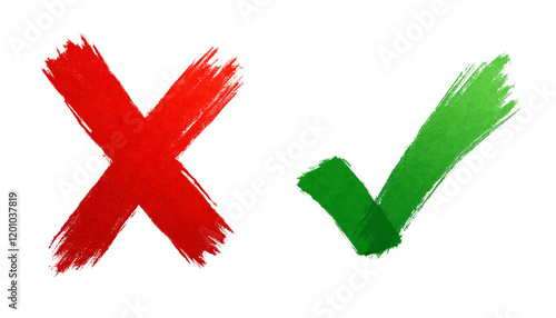 Red X and green check mark on a transparent background