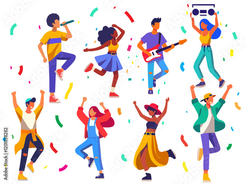 happy people cartoon character celebrating success cheerfully jumping rejoicing win victory illustration clipart set