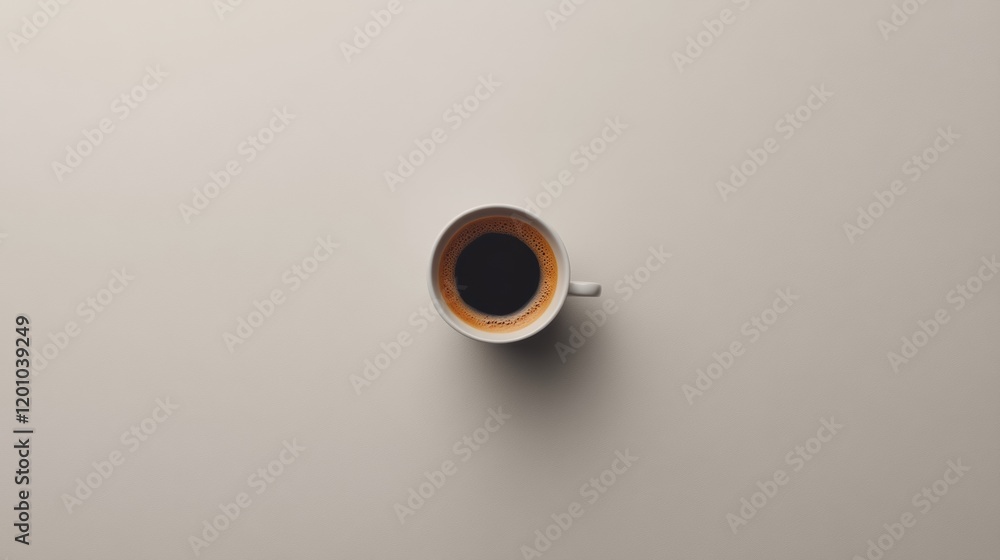 Aerial View of a Single White Coffee Cup on Beige Background Aerial View of a Single White Coffee Cup on Beige Background