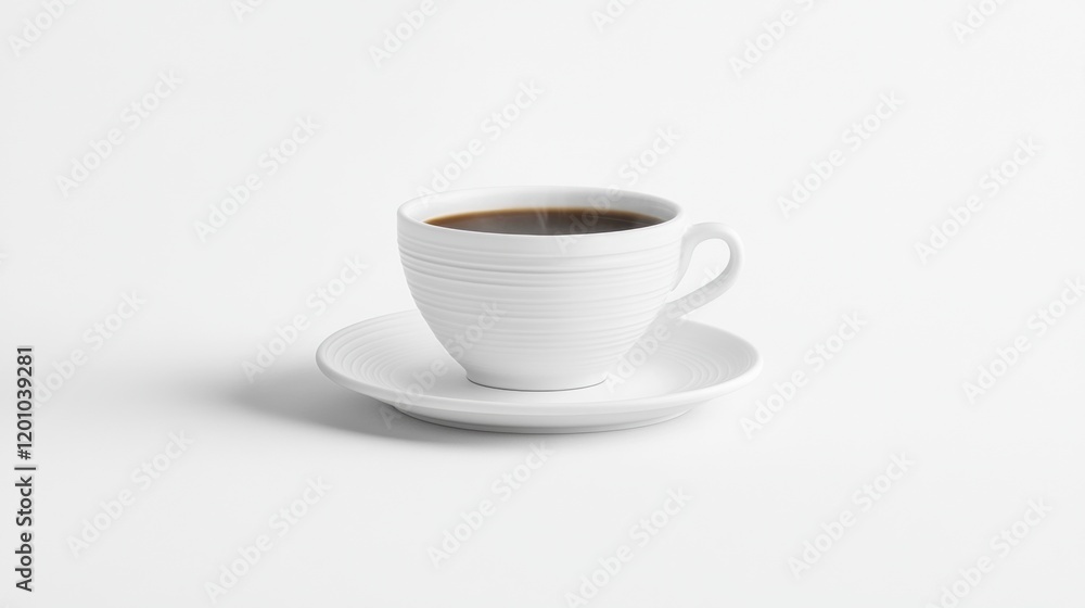 White Ceramic Cup with Black Coffee on Minimalist Background White Ceramic Cup with Black Coffee on Minimalist Background