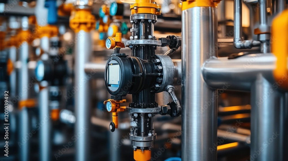 Fototapeta premium Industrial Valve and Pipeline System with Gauges and Fixtures