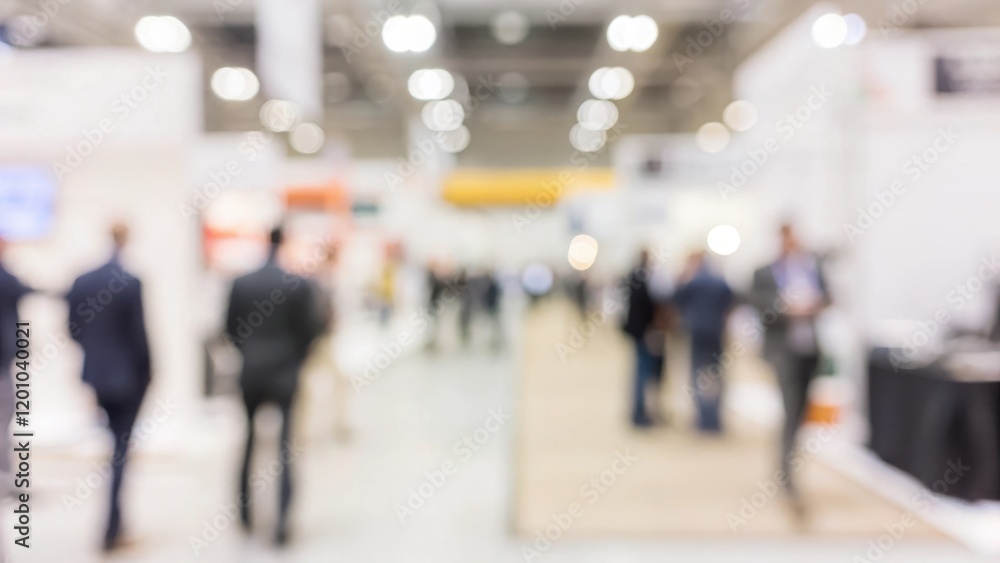 Business Expo Hall Blur: A large exhibition hall filled with blurred booths, banners, and attendees in professional attire.
Business Expo Hall Blur: A large exhibition hall filled with blurred booths, banners, and attendees in professional attire.
