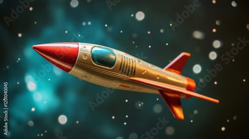 Space-craft, external galaxy explorer isolated kids toy, game asset panel element. Vector cartoon space galaxy explorer. Spacecraft, comic starship shuttle launch or takeoff, ufo travel in galaxy photo