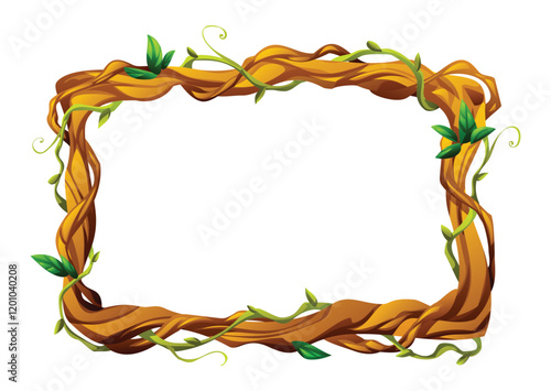 Rectangular liana frame with intertwined vines and leaves. Ideal for nature designs. Vector cartoon illustration