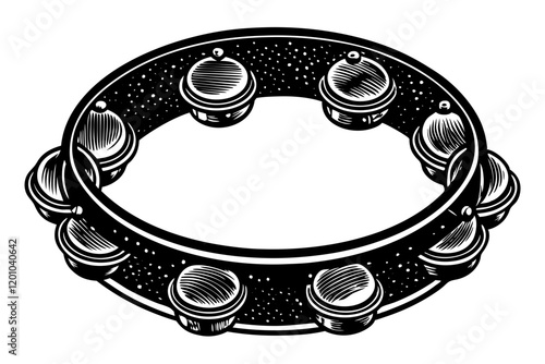 Wooden Tambourine with Brass Jingles vector art illustration