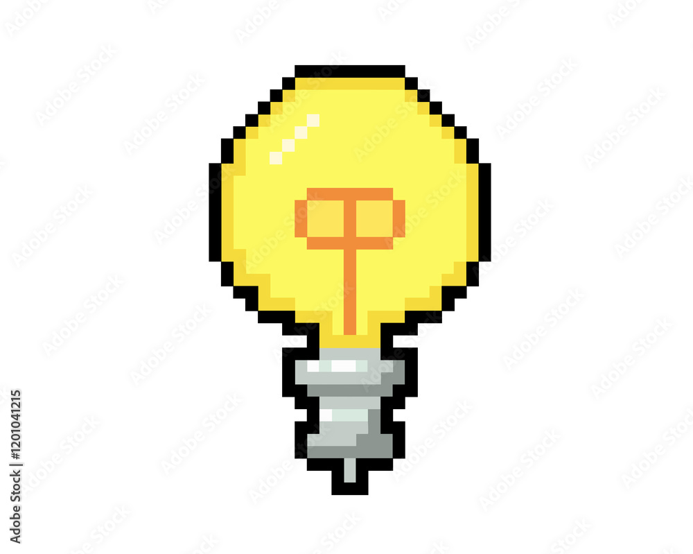 8 bits pixel art yellow light bulb on icon 8 bits pixel art yellow light bulb on icon