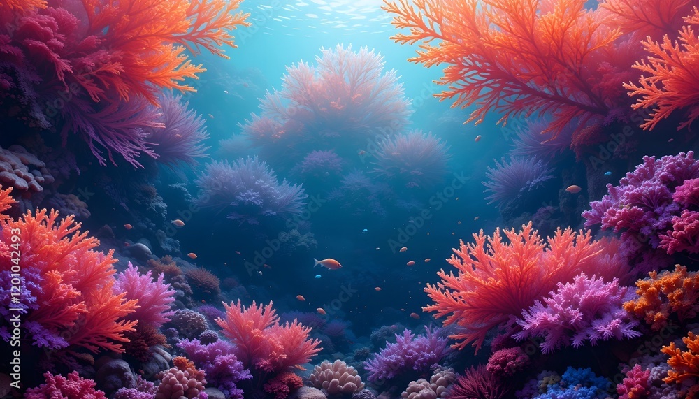 Abstract coral reef with vibrant marine life and intricate patterns. Banner for underwater themes, eco-conscious campaigns, and marine designs. Abstract coral reef with vibrant marine life and intricate patterns. Banner for underwater themes, eco-conscious campaigns, and marine designs.