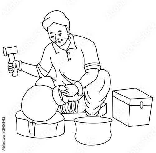 Cute cartoon hand drawn vector copper smith coloring page.