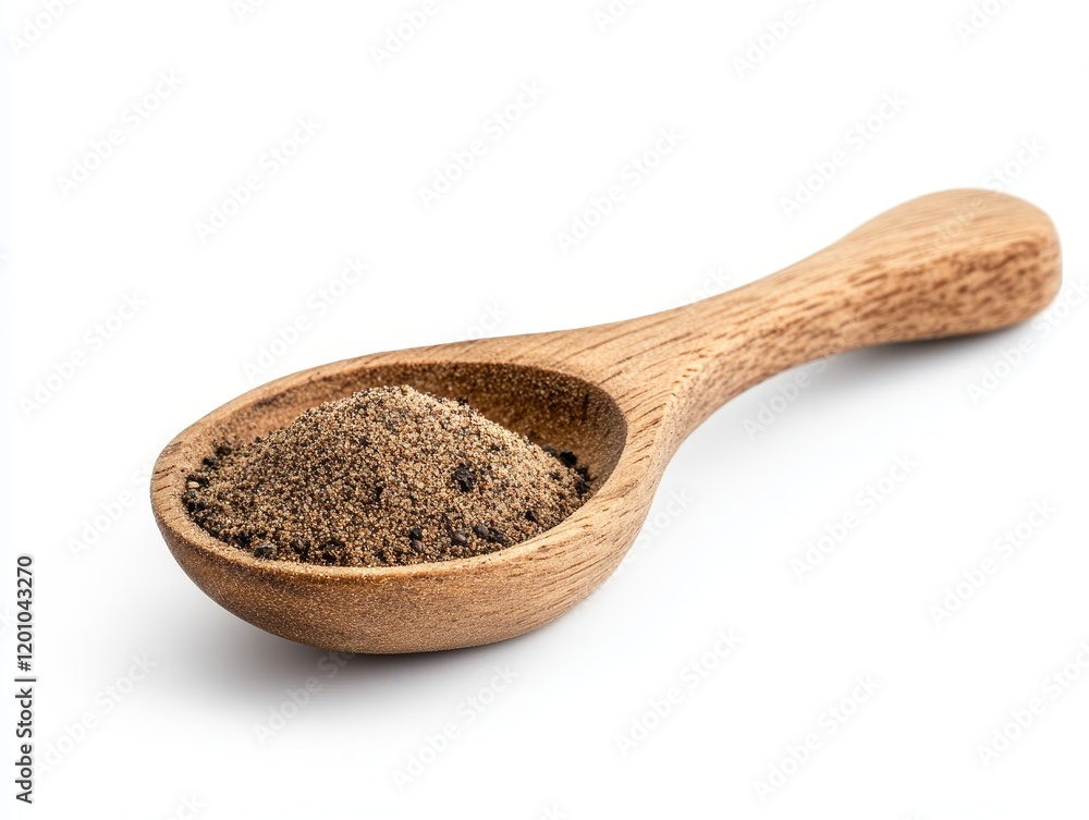 Ground black pepper in a wooden spoon. (2) Ground black pepper in a wooden spoon. (2)