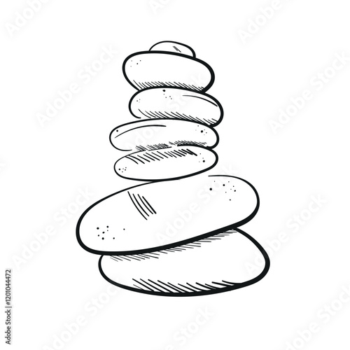 Minimalist outline balance pebble stone silhouette sketch. Black and white zen stones line art. Vector illustration hand drawn 