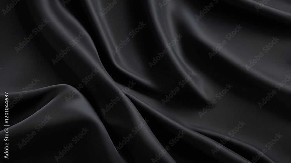 Luxurious black satin fabric with a smooth, rippled texture, perfect for fashion, drapery, or elegant decoration Luxurious black satin fabric with a smooth, rippled texture, perfect for fashion, drapery, or elegant decoration
