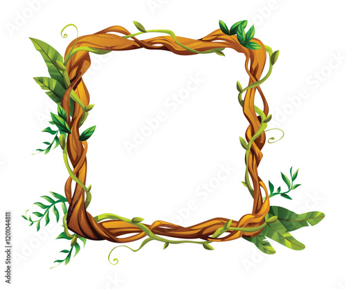Square liana vine frame with tropical leaves. Perfect for nature themed designs. Vector cartoon illustration