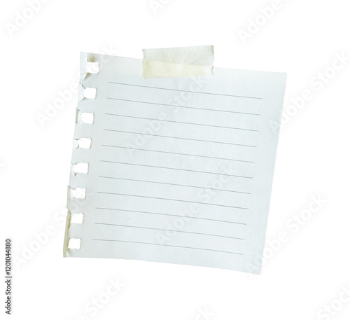 blank note paper with tape isolated on white