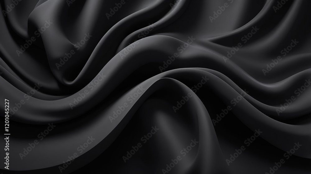 Obraz premium Black satin fabric with a luxurious, smooth, and rippled texture, perfect for elegant fashion backdrops