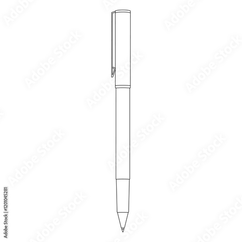 ボールペンのイラスト、線画、キャップを外したペン