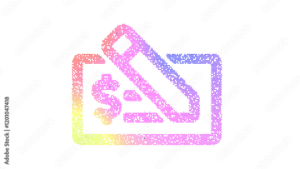 Obraz premium Icon money check usd is made up of LED square shapes. There are bright diodes and there are black dead diodes