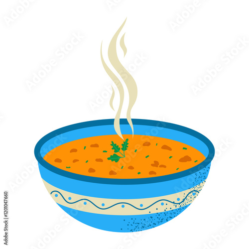 Lentil soup. Traditional Turkish food. Vector hand drawn illustration