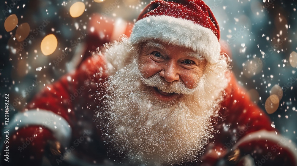 Jolly Santa Claus Spreading Cheer in a Snowy Wonderland During the Holidays Jolly Santa Claus Spreading Cheer in a Snowy Wonderland During the Holidays