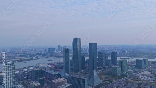 4K Real Time Aerial view of XuHui business district skyscraper, Shanghai, China. photo