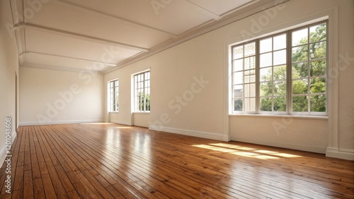 Wallpaper Mural Spacious empty room with hardwood floors and large windows showcasing natural light Torontodigital.ca