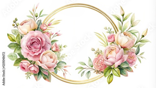 Elegant Floral Frame with Delicate Roses and Greenery