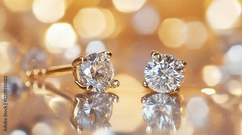 Diamond earrings with a bold, modern design, showcased in a soft-focus shot on a reflective surface. Diamond earrings with a bold, modern design, showcased in a soft-focus shot on a reflective surface.