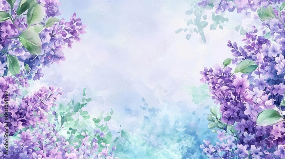 Obraz premium Confetti watercolor idea. Beautiful lilac flowers blooming in a vibrant watercolor style against a soft background.