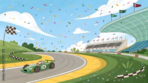 Whimsical Cartoon Racing Track Vibrant Cars and Playful Competition V8