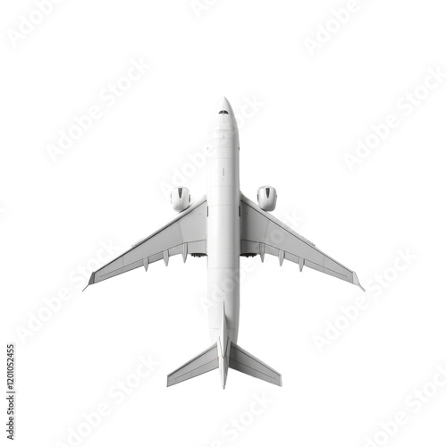 White airplane top view on transparent background