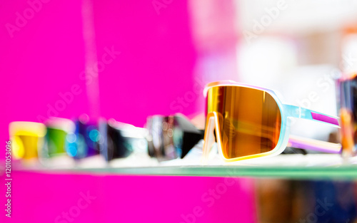 sunglasses are displayed in the store