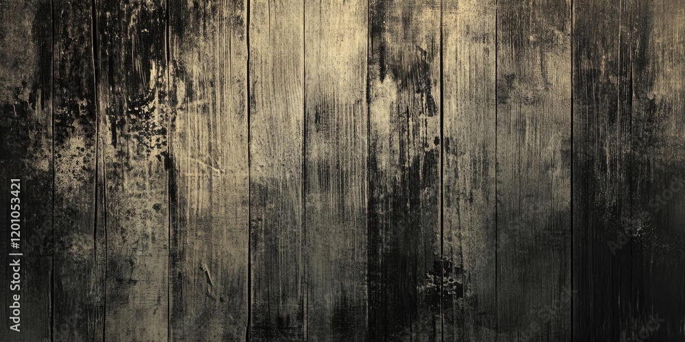 Obraz premium Aged wooden backdrop with dark grunge paintbrush effect featuring subtle textures and empty space for design in rich muted tones.