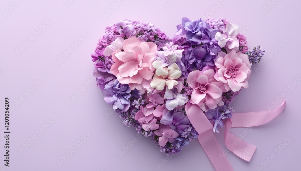 Obraz premium Heart Shaped Floral Arrangement of Pastel Pink and Purple Flowers