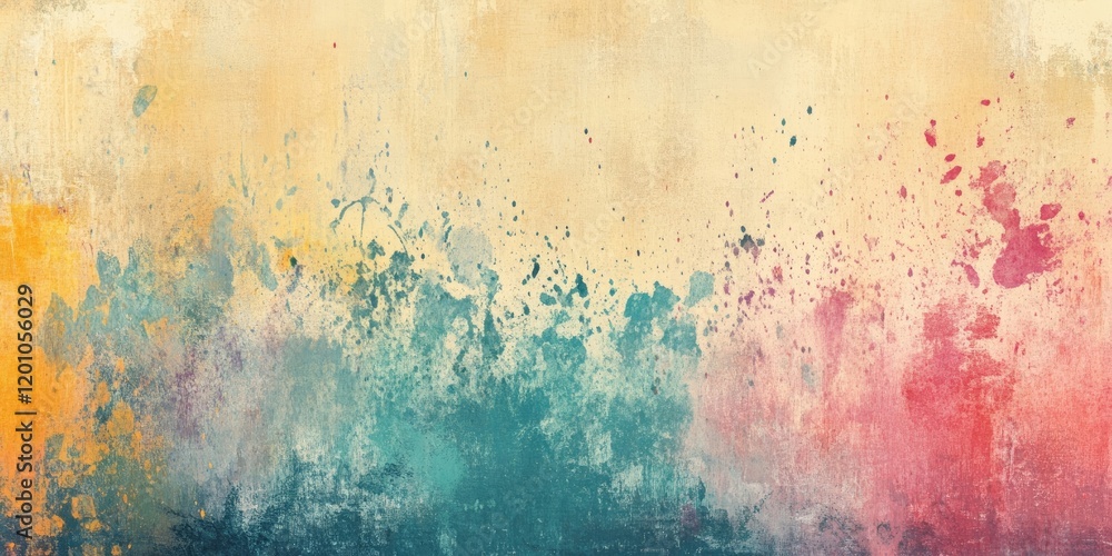 Fototapeta premium Pastel gradient background with blurry yellow beige and vibrant splashes of turquoise pink and orange creating a textured artistic surface design
