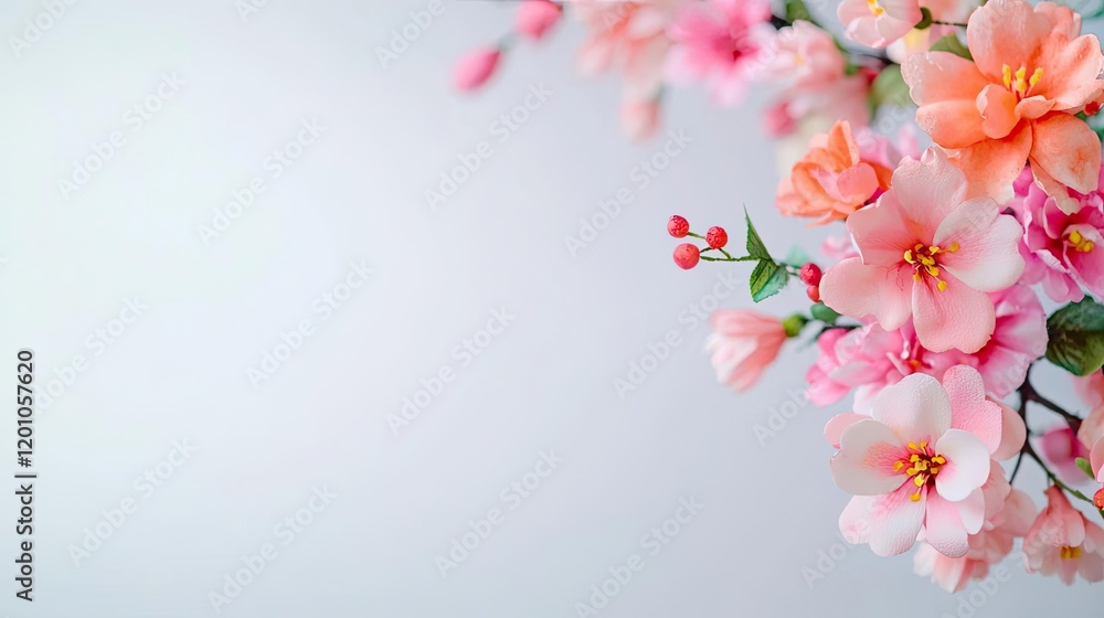 Obraz premium Easter watercolor concept. Beautiful pink flowers blooming against a soft, light background.