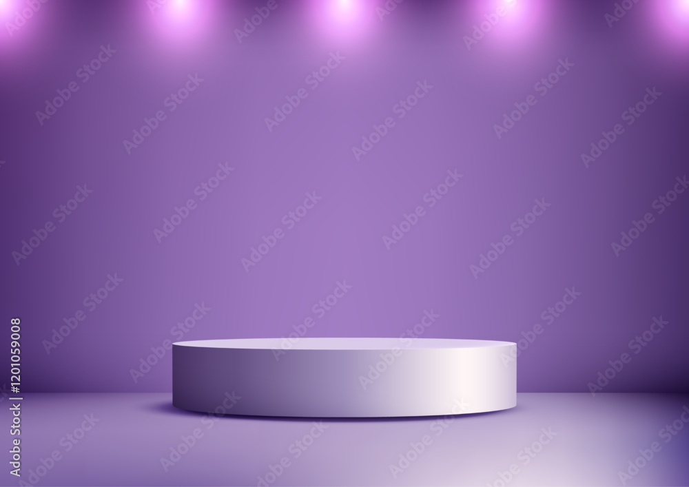 Obraz premium 3D White Podium on Vibrant Purple Backdrop with Soft Lighting for Product Displays and Mockups
