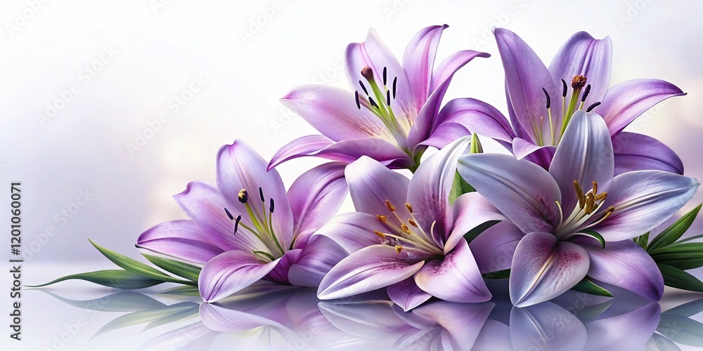 Elegant Violet Lilies Funeral Arrangement on White Background - Sympathy Flowers Elegant Violet Lilies Funeral Arrangement on White Background - Sympathy Flowers