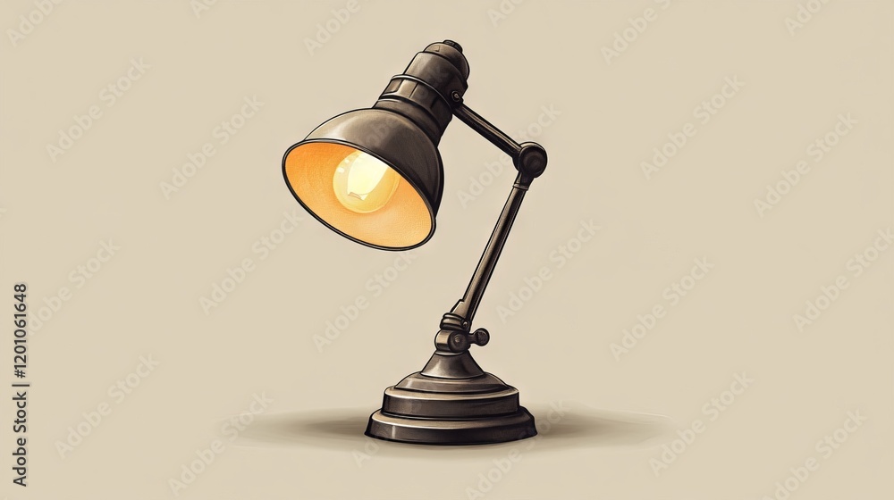 48.Vector illustration of an industrial-style desk lamp, complete with exposed bulb and a textured base, set against a muted background for a modern design look. 48.Vector illustration of an industrial-style desk lamp, complete with exposed bulb and a textured base, set against a muted background for a modern design look.