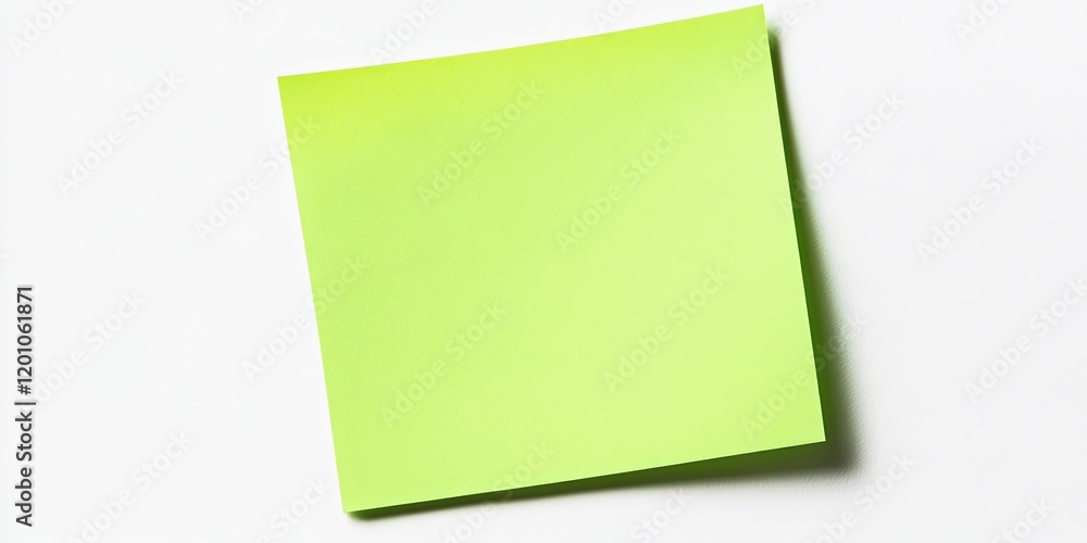 Bright green sticky note positioned slightly tilted on a clean white background showcasing matte texture and vibrant color for note-taking or reminders. Bright green sticky note positioned slightly tilted on a clean white background showcasing matte texture and vibrant color for note-taking or reminders.