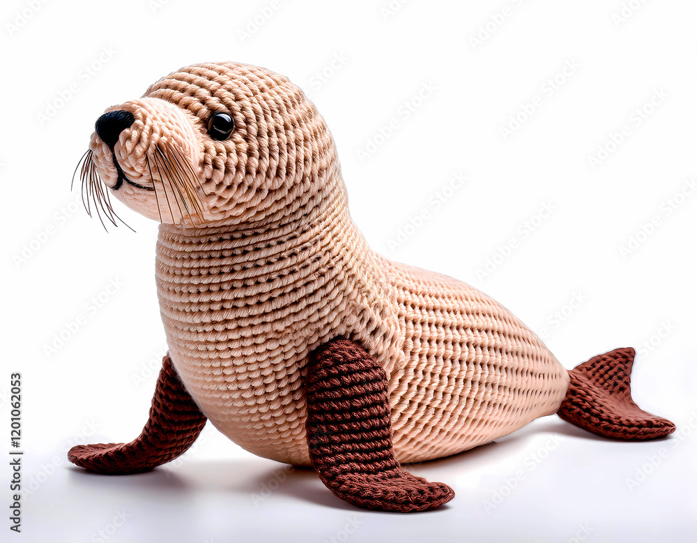 Obraz premium Amigurumi style stuffed seal, crocheted isolated on white background