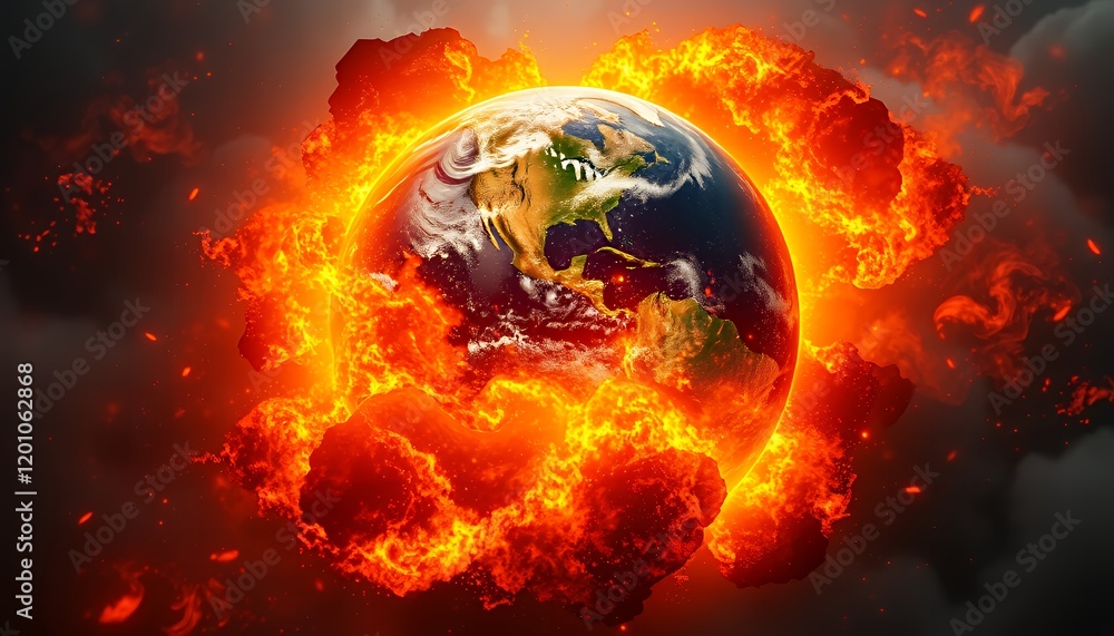 Planet Earth Exploding in Fiery Flames - Sci-Fi Concept Art Planet Earth Exploding in Fiery Flames - Sci-Fi Concept Art