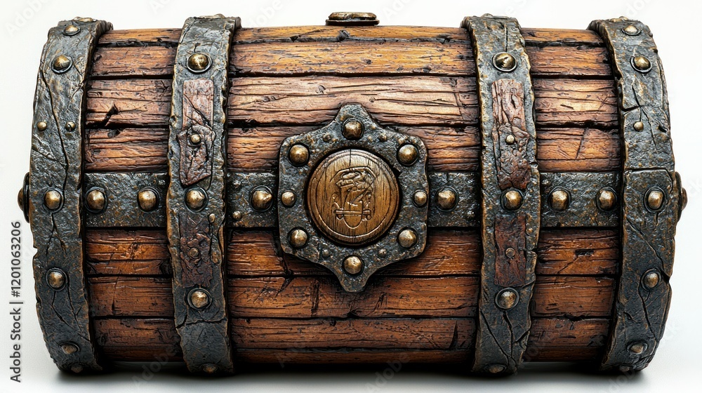 Fototapeta premium Ornate Wooden Chest, Studio Shot, White Background, Game Design