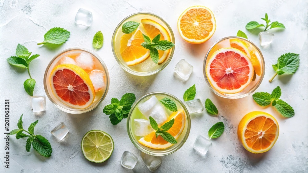 Refreshing Citrus Mint Iced Drinks with Ice Cubes Refreshing Citrus Mint Iced Drinks with Ice Cubes