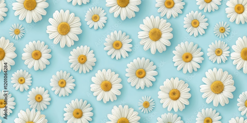 Floral Delight A Pastel Blue Background with Numerous Daisies Arranged in a Repeating Pattern Floral Delight A Pastel Blue Background with Numerous Daisies Arranged in a Repeating Pattern