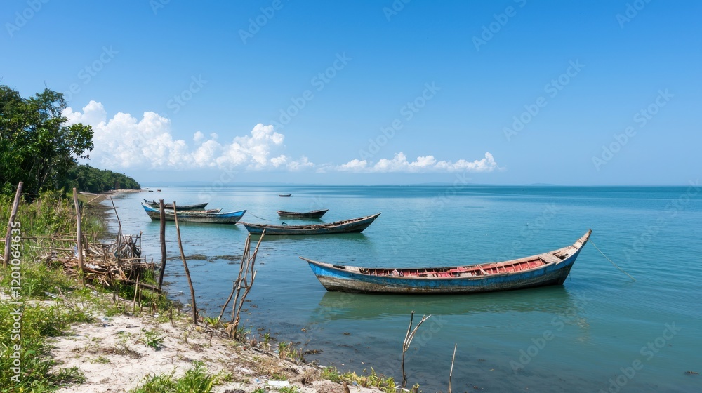 Fototapeta Tropical Beach with Fishing Boats