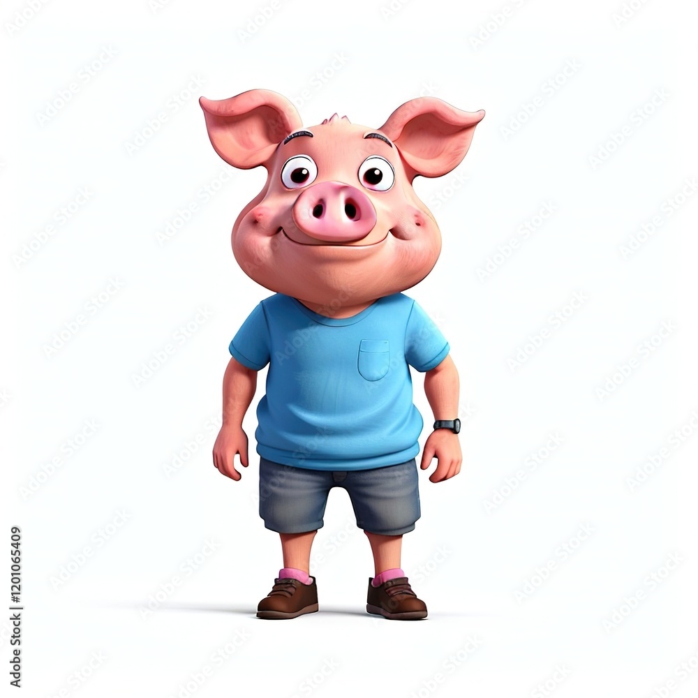 Fototapeta premium 3d pig cartoon illustration with a smile isolated on white background