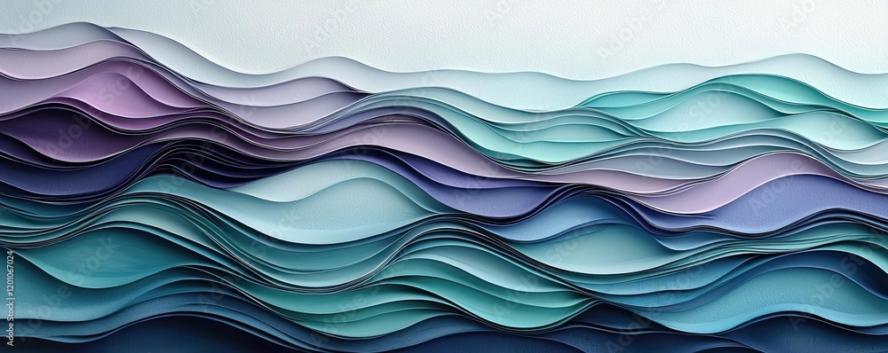 Fototapeta premium Fantasy watercolor idea. Abstract layered waves in serene colors create a calm and tranquil visual effect.