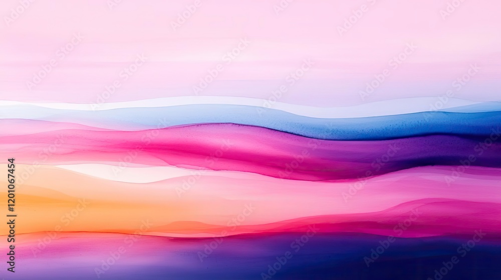 Obraz premium Fantasy watercolor idea. Abstract colorful waves create a serene and modern design, perfect for backgrounds.