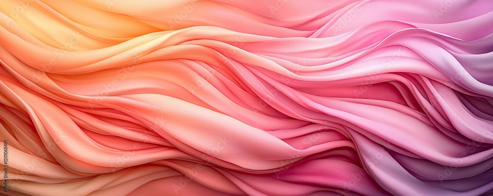 Obraz premium Fantasy watercolor idea. Abstract flowing fabric texture in shades of pink and orange, creating a smooth gradient.