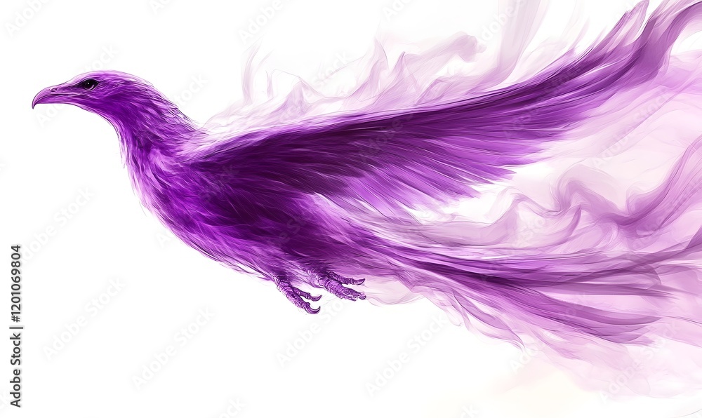 Fototapeta premium Purple smoky bird in flight, abstract art.