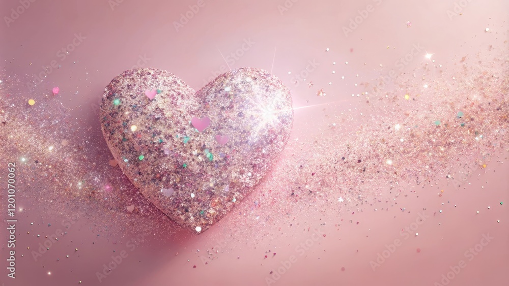 Fototapeta premium Sparkling Pink Glitter Heart with Shimmering Dust Trail